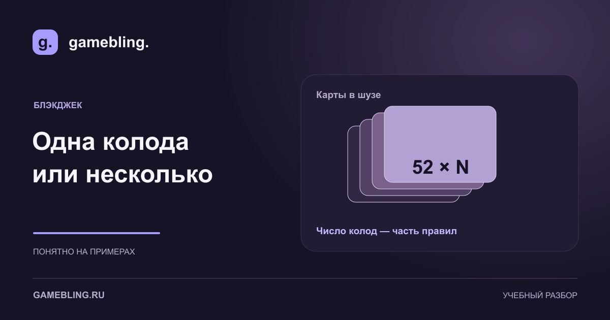 Стопка карточных колод и формула общего числа карт 52 умножить на число колод.