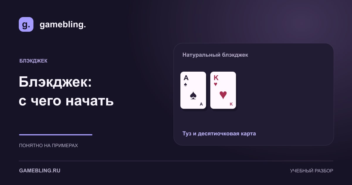 Туз пик и король червей: натуральный блэкджек на исходных двух картах.